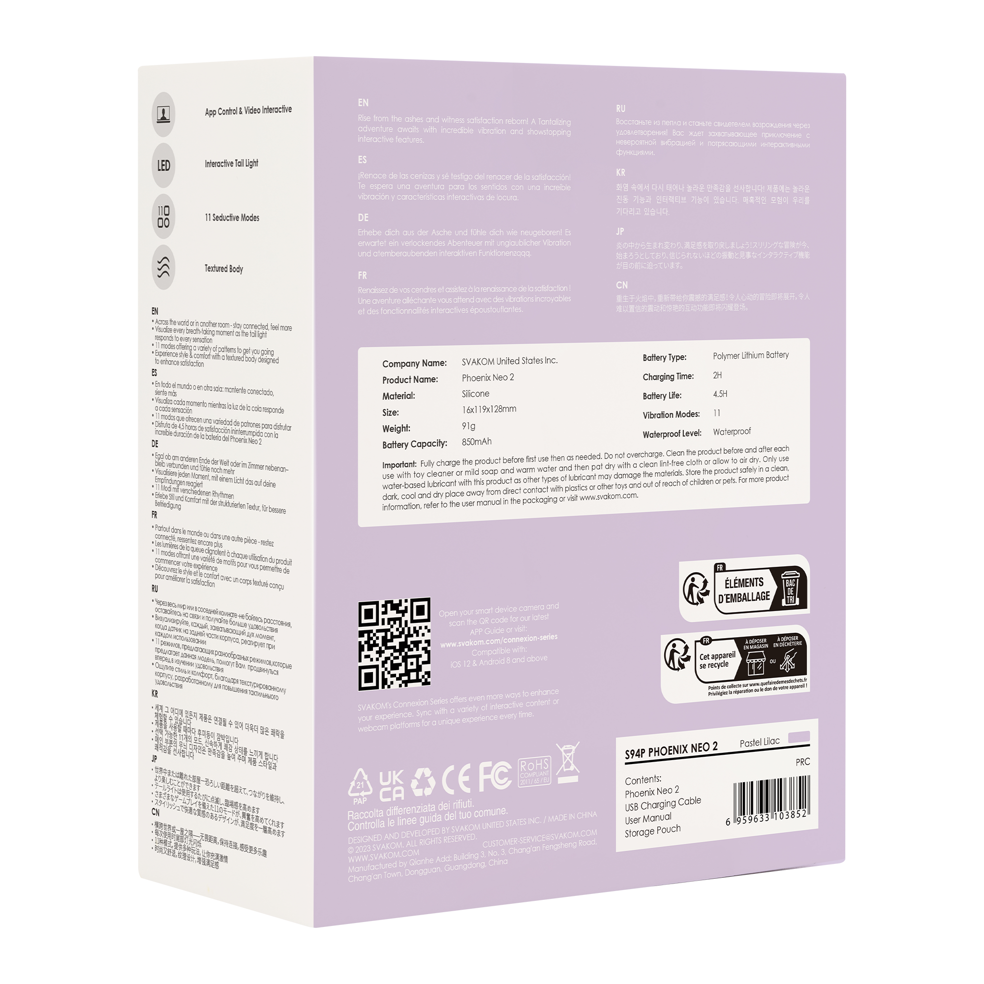 SVAKOM - Phoenix Neo 2 - Interactieve Bullet Vibrator met App Control - Lila