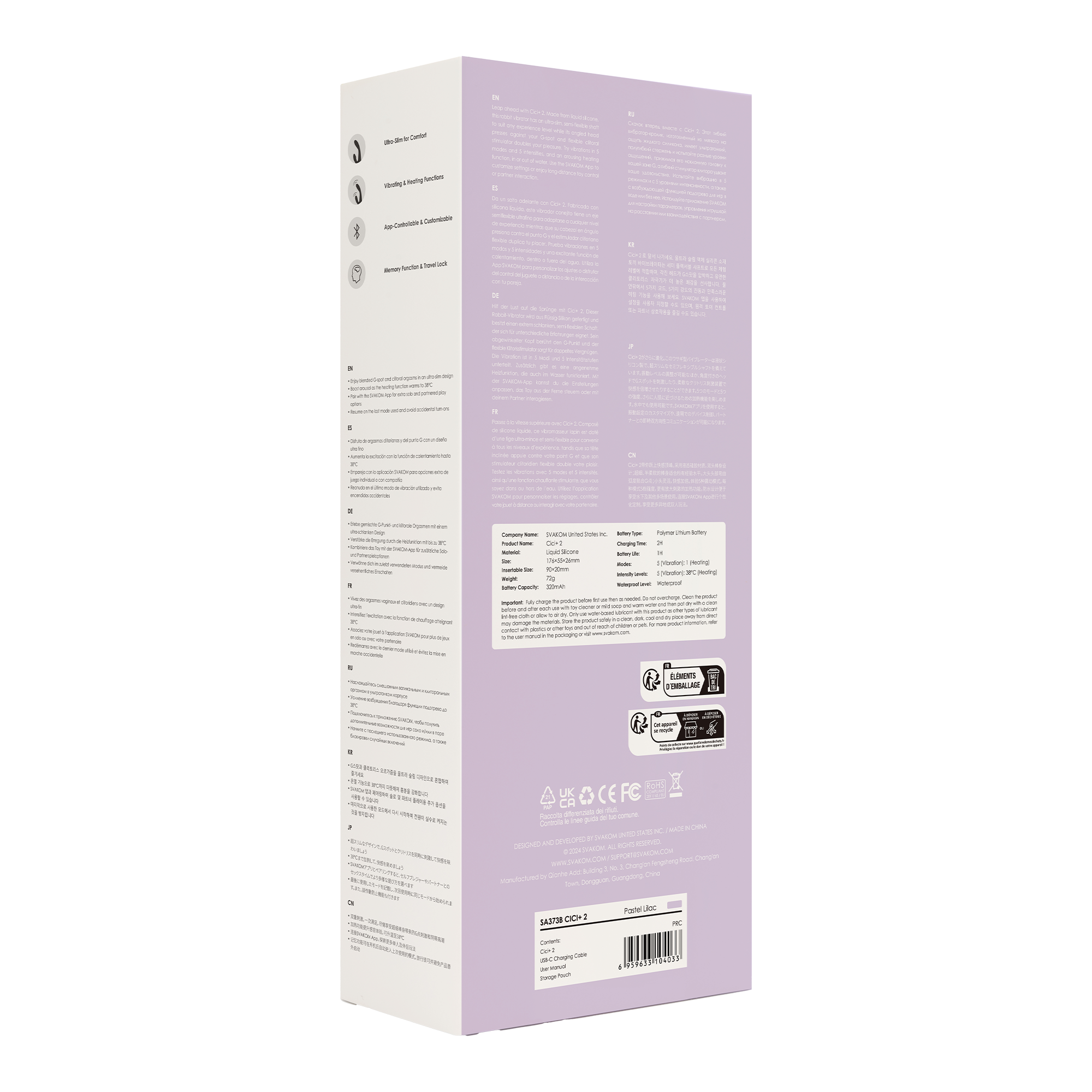 SVAKOM - Cici 2+ - Slanke G-Spot rabbit vibrator (met App-bediening) - Lila