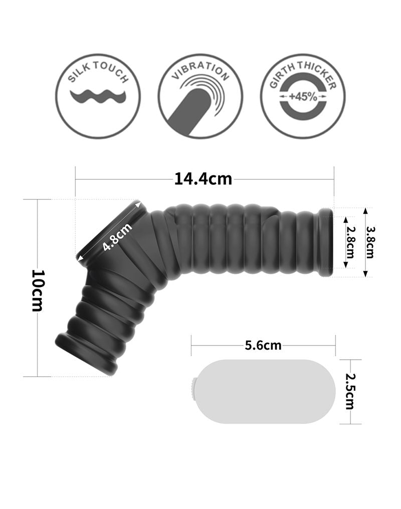 LoveToy - Wave Knights Ring - Vibrerende Penis en Scrotum Sleeve (Ø 2,8 cm) - Zwart