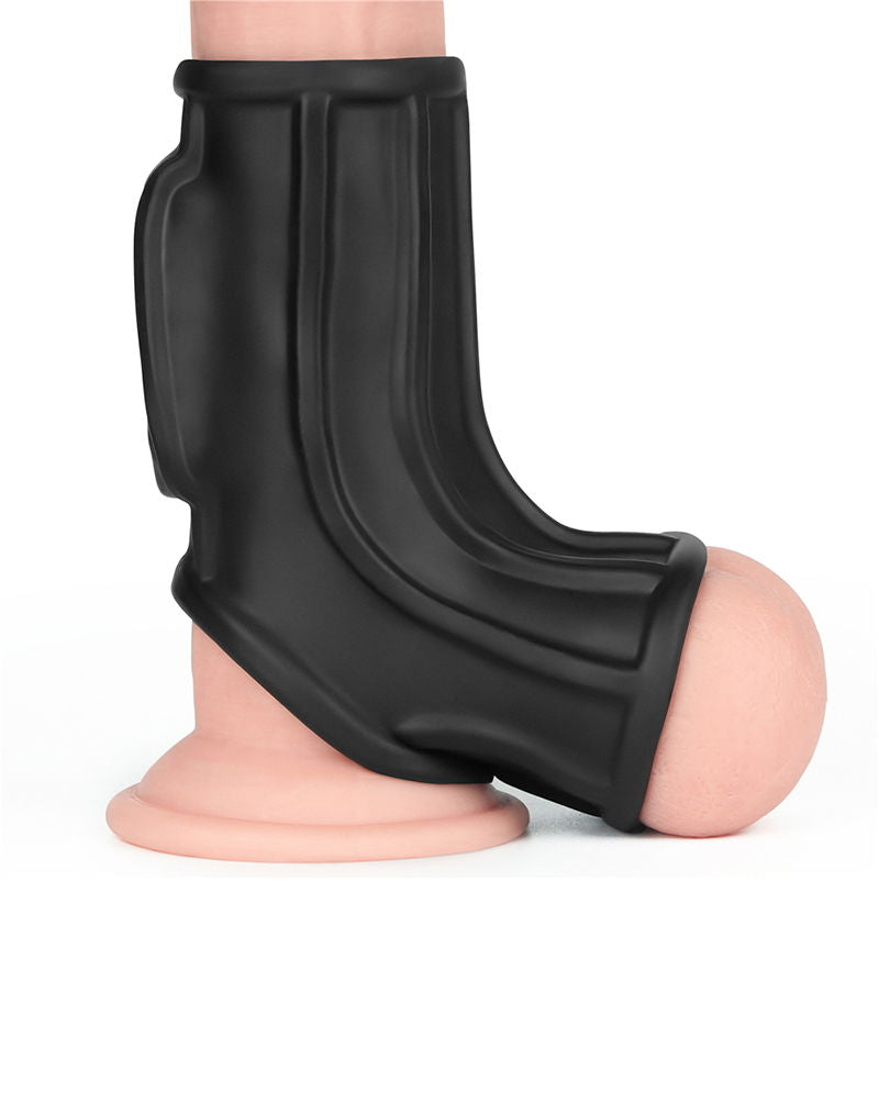 LoveToy - Ridge Knights Ring - Vibrerende Penis en Scrotum Sleeve (Ø 2,8 cm) - Zwart
