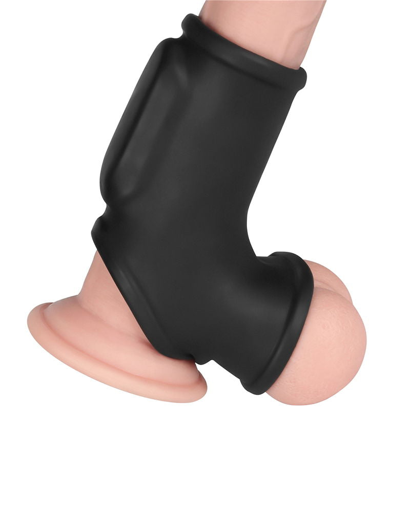 LoveToy - Silk Knights Ring - Vibrerende Penis en Scrotum Sleeve (Ø 2,8 cm) - Zwart