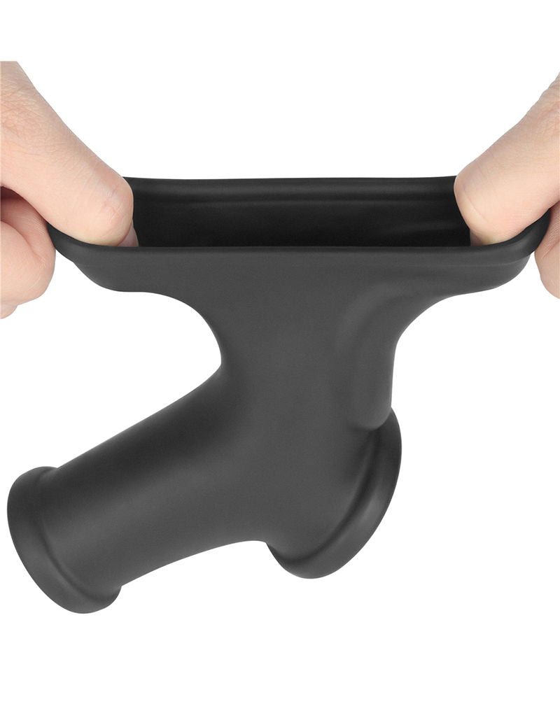 LoveToy - Silk Knights Ring - Vibrerende Penis en Scrotum Sleeve (Ø 2,8 cm) - Zwart