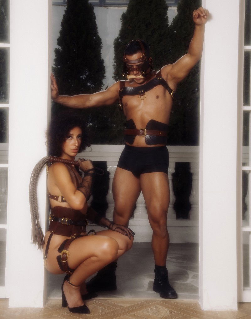 Liebe Seele - Leren Blinders met Mondknevel - Zwart, Bruin & Goud