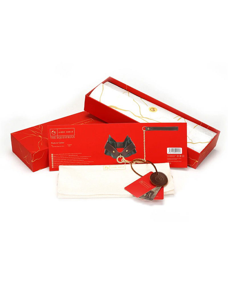 Liebe Seele - Leren Postuurhalsband met Riem - Zwart, Bruin & Goud