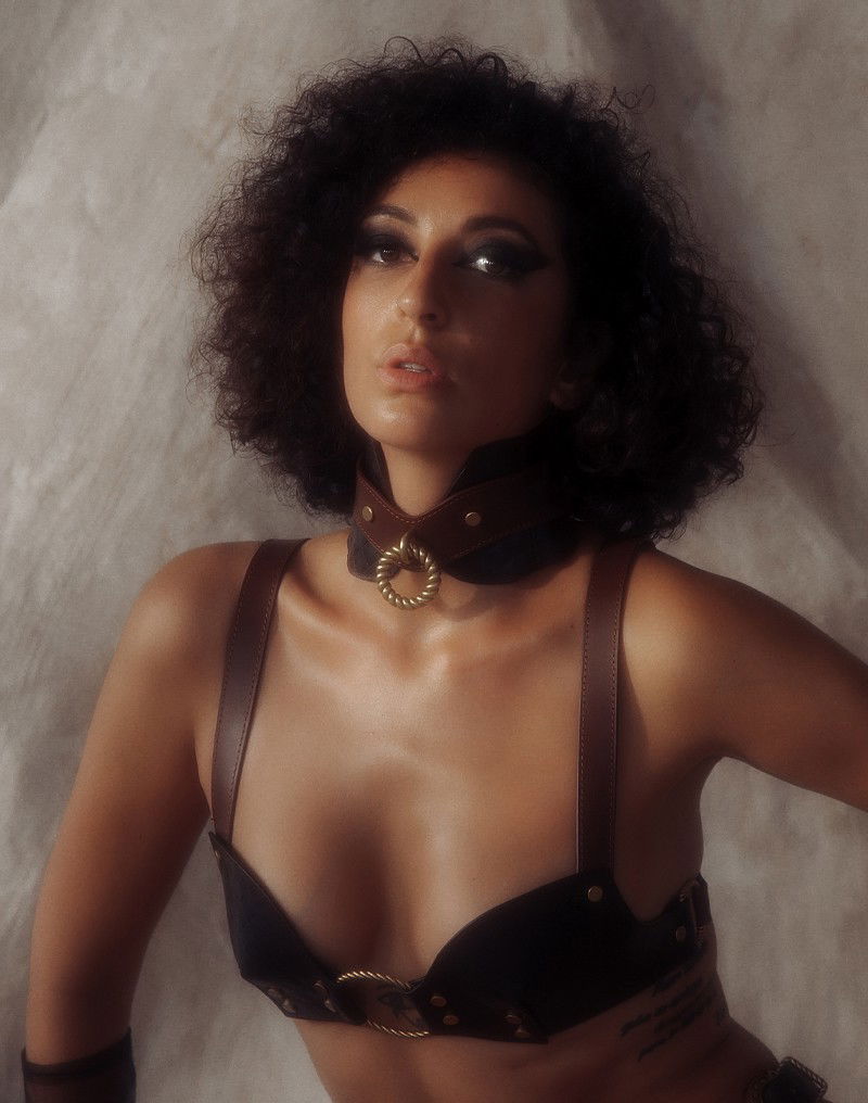 Liebe Seele - Leren Postuurhalsband met Riem - Zwart, Bruin & Goud