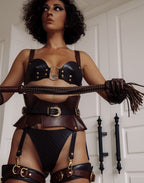 Liebe Seele - Leren Taille Riem met Bretels - Zwart, Bruin & Goud