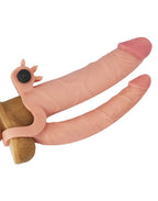LoveToy - Pleasure X Tender Vibrating Double Penis Sleeve + 5 cm - Nude
