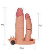 LoveToy - Pleasure X Tender Vibrating Double Penis Sleeve + 5 cm - Nude