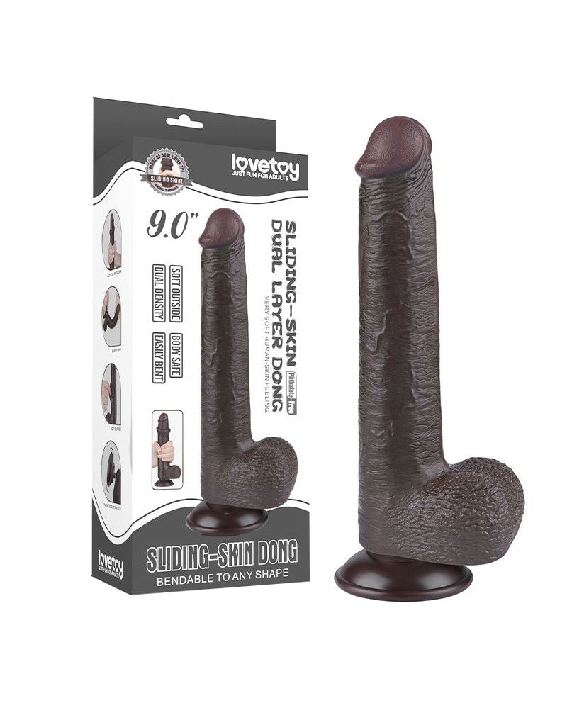 LoveToy - Sliding Skin Dildo 22.8 cm - Zwart