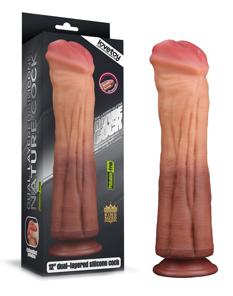 LoveToy - Dildo met Aderen 30 cm - Nude/Bruin