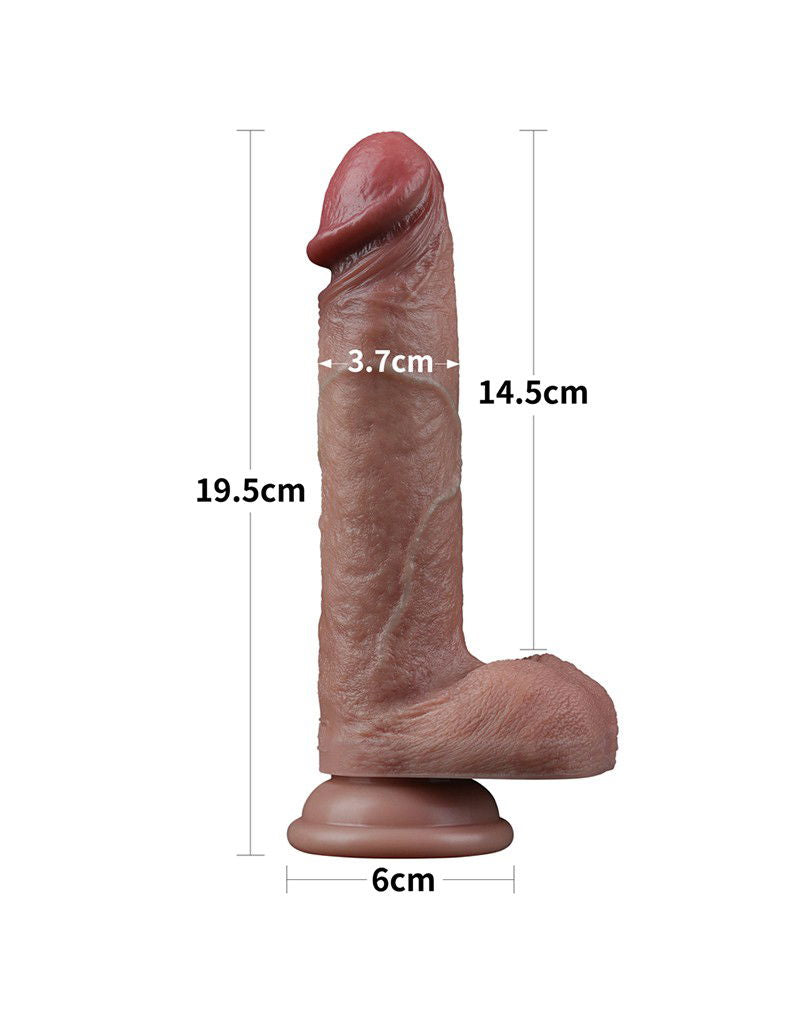 LoveToy - Dubbellaagse siliconen dildo 19,5 cm (Ø 3,7 cm) - Bruin