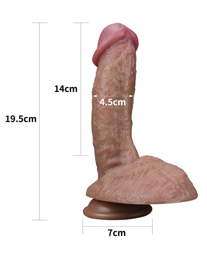 LoveToy - Dual Layered Siliconen Dildo 19.5 cm (Ø 4.5 cm) - Bruin