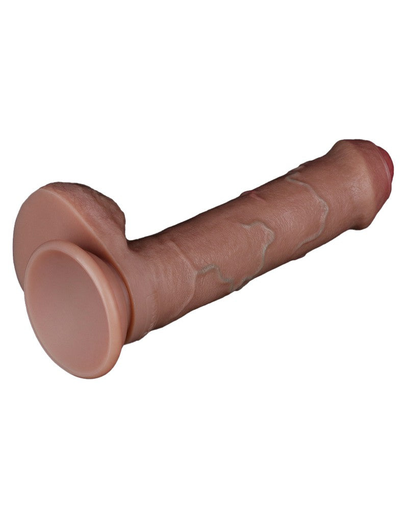 LoveToy - Dubbellaagse siliconen dildo 20,5 cm (Ø 4 cm) - Bruin