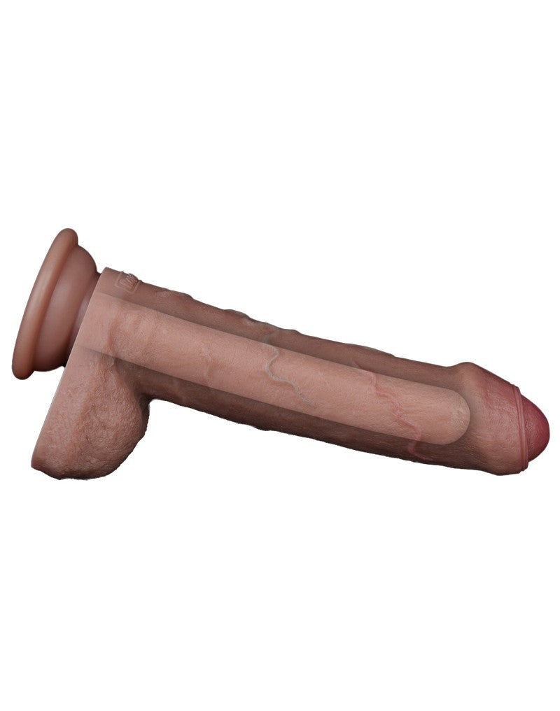 LoveToy - Dubbellaagse siliconen dildo 20,5 cm (Ø 4 cm) - Bruin