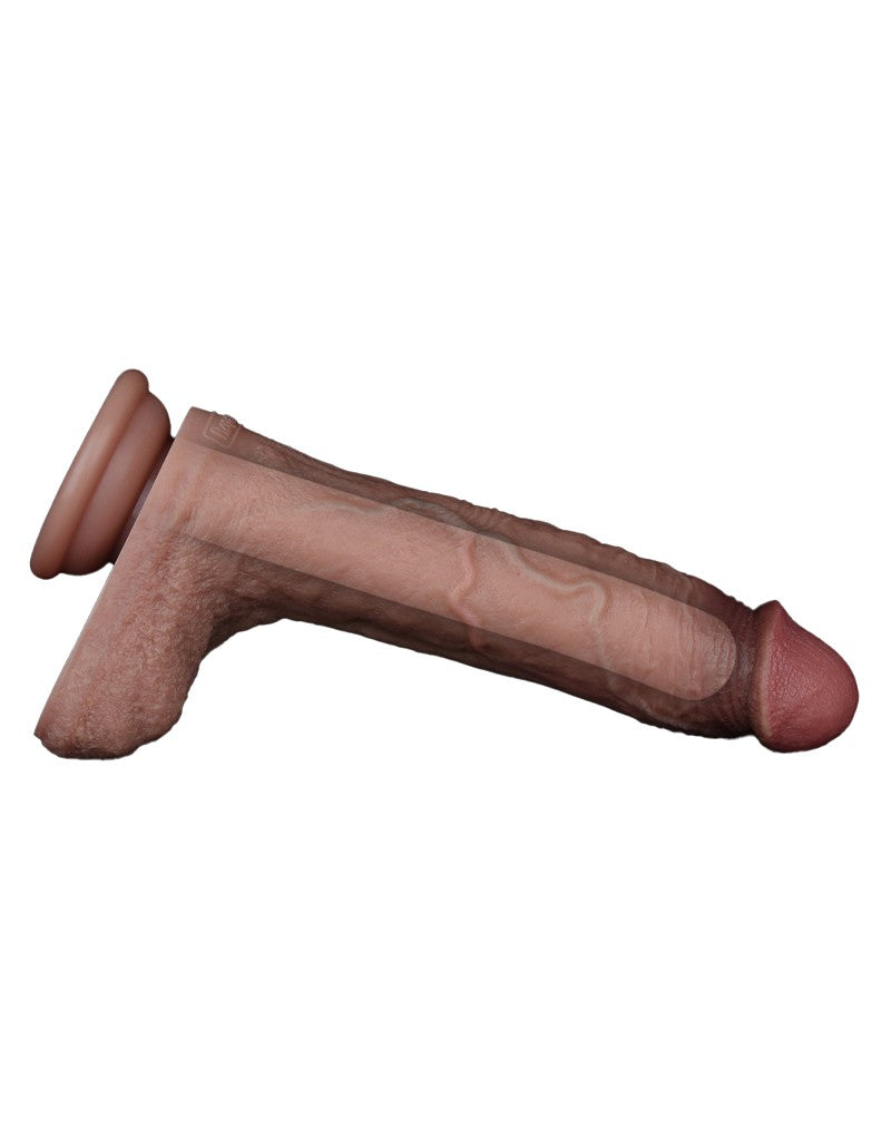 LoveToy - Dubbellaagse siliconen dildo 21,5 cm (Ø 4,2 cm) - Bruin