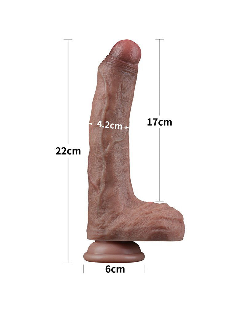 LoveToy - Dubbellaagse siliconen dildo 22 cm (Ø 4,2 cm) - Bruin