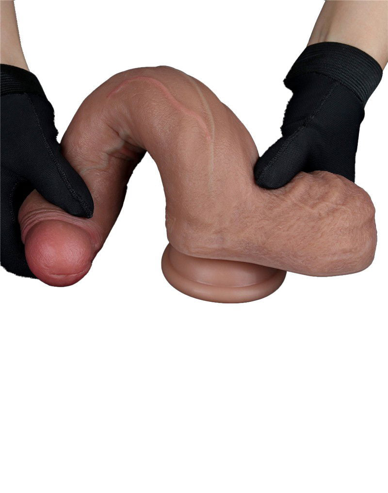 LoveToy - Dubbellaagse siliconen dildo 22 cm (Ø 4,2 cm) - Bruin