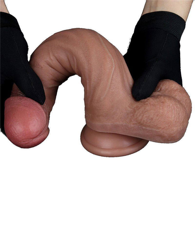 LoveToy - Dubbellaagse siliconen dildo 22,5 cm (Ø 4,2 cm) - Bruin
