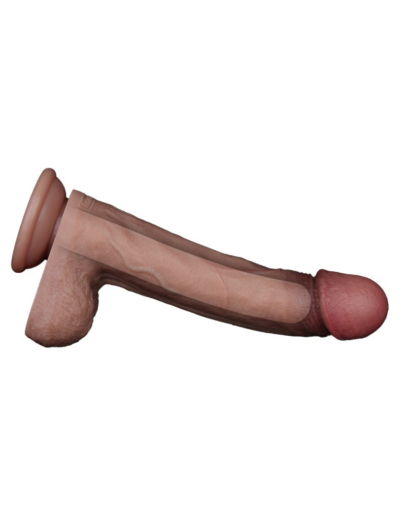 LoveToy - Dubbellaagse siliconen dildo 22,5 cm (Ø 4,2 cm) - Bruin