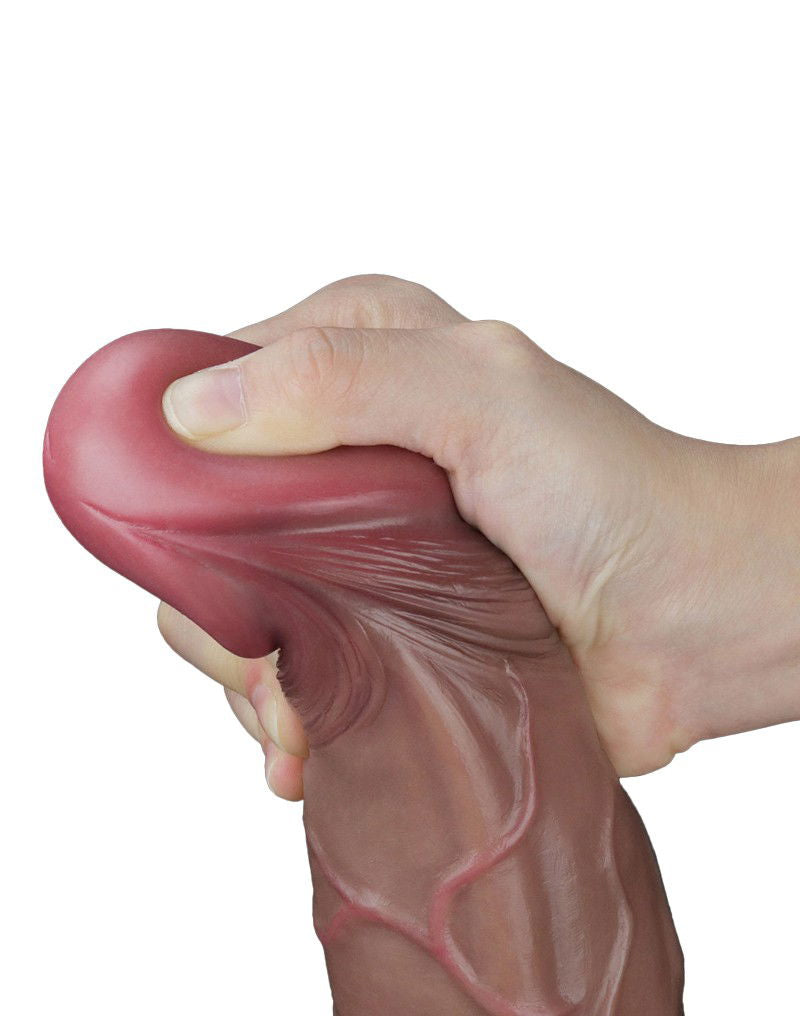 LoveToy - Dubbellaagse siliconen dildo 29.5 cm (Ø 5.5 cm) - Bruin