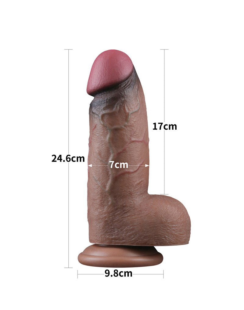 LoveToy - Dubbellaagse siliconen dildo XXL 24.6 cm (Ø 7 cm) - Bruin