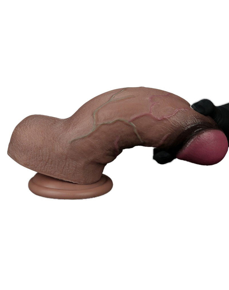 LoveToy - Dubbellaagse siliconen dildo XXL 24.6 cm (Ø 7 cm) - Bruin