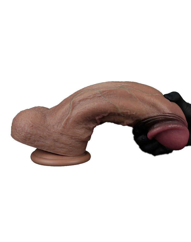LoveToy - Dubbellaagse siliconen dildo XXL 28 cm (Ø7.4 cm) - Bruin