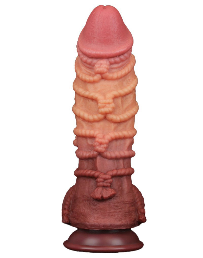 LoveToy - Extreme Dildo met Touw Motief 26.5 cm - Bruin & Nude