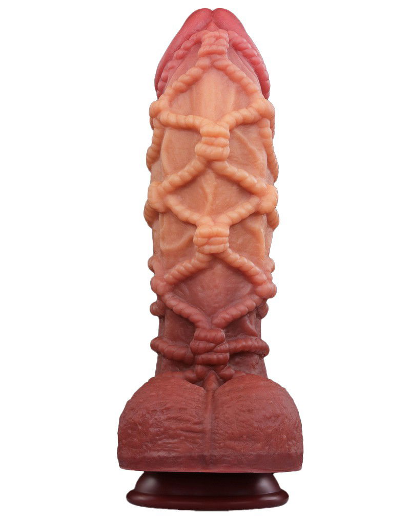LoveToy - Extreme Dildo met Touw Motief 26.5 cm - Bruin & Nude