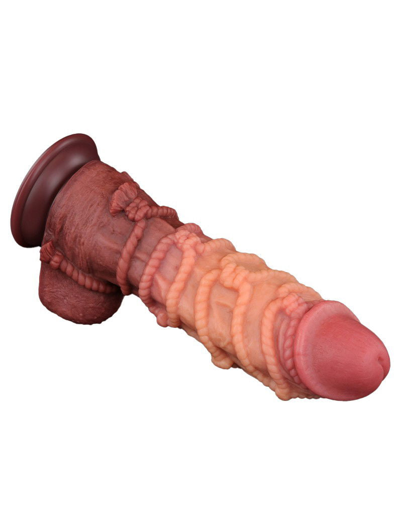 LoveToy - Extreme Dildo met Touw Motief 26.5 cm - Bruin & Nude