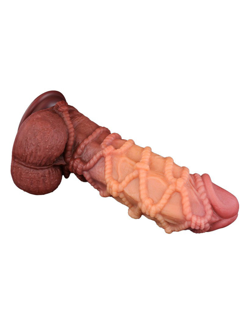 LoveToy - Extreme Dildo met Touw Motief 26.5 cm - Bruin & Nude
