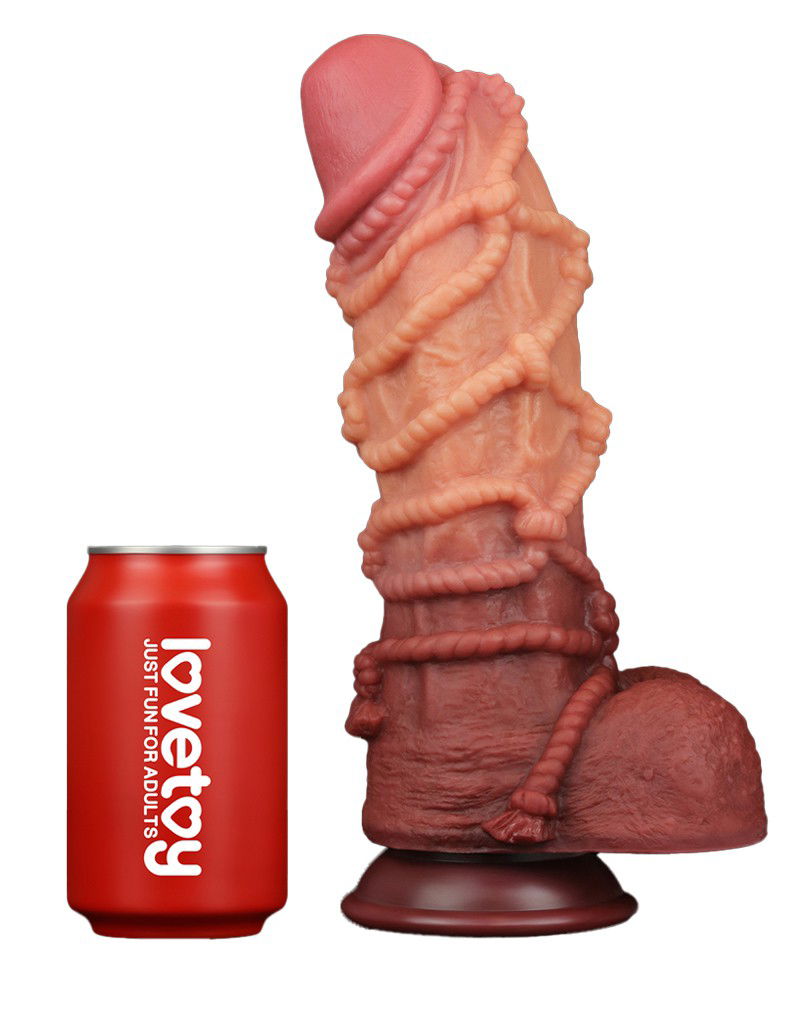 LoveToy - Extreme Dildo met Touw Motief 26.5 cm - Bruin & Nude