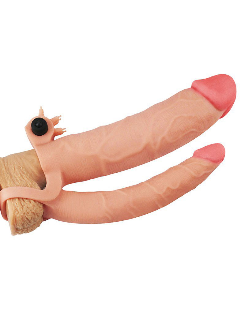 LoveToy - Pleasure X Tender Vibrating Double Penis Sleeve + 7.6 cm - Nude