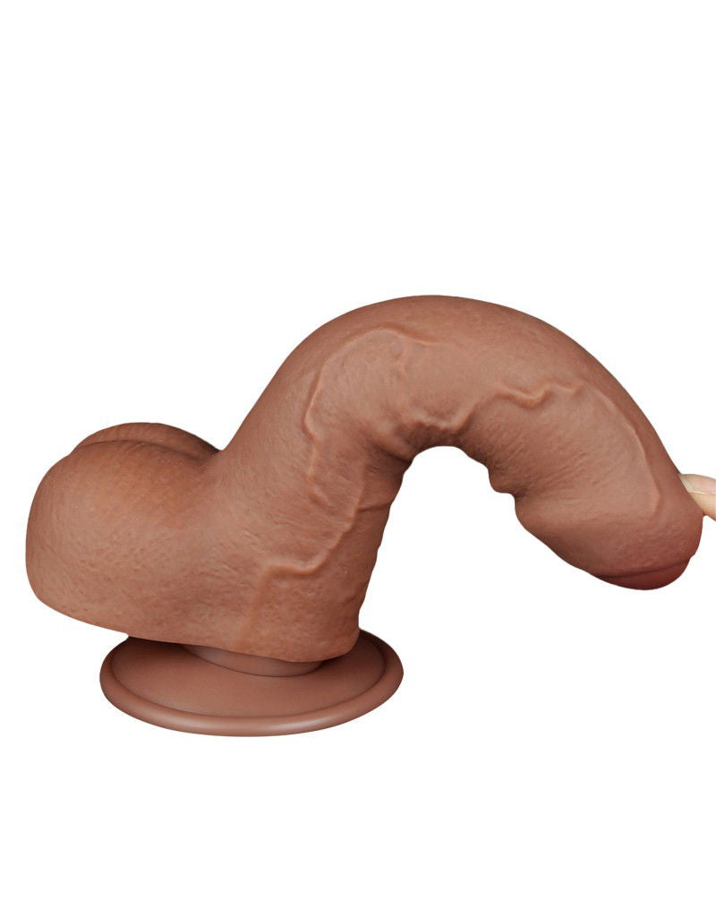 LoveToy - Sliding Skin Dildo 18,3 cm (Ø 3,5 cm) - Bruin