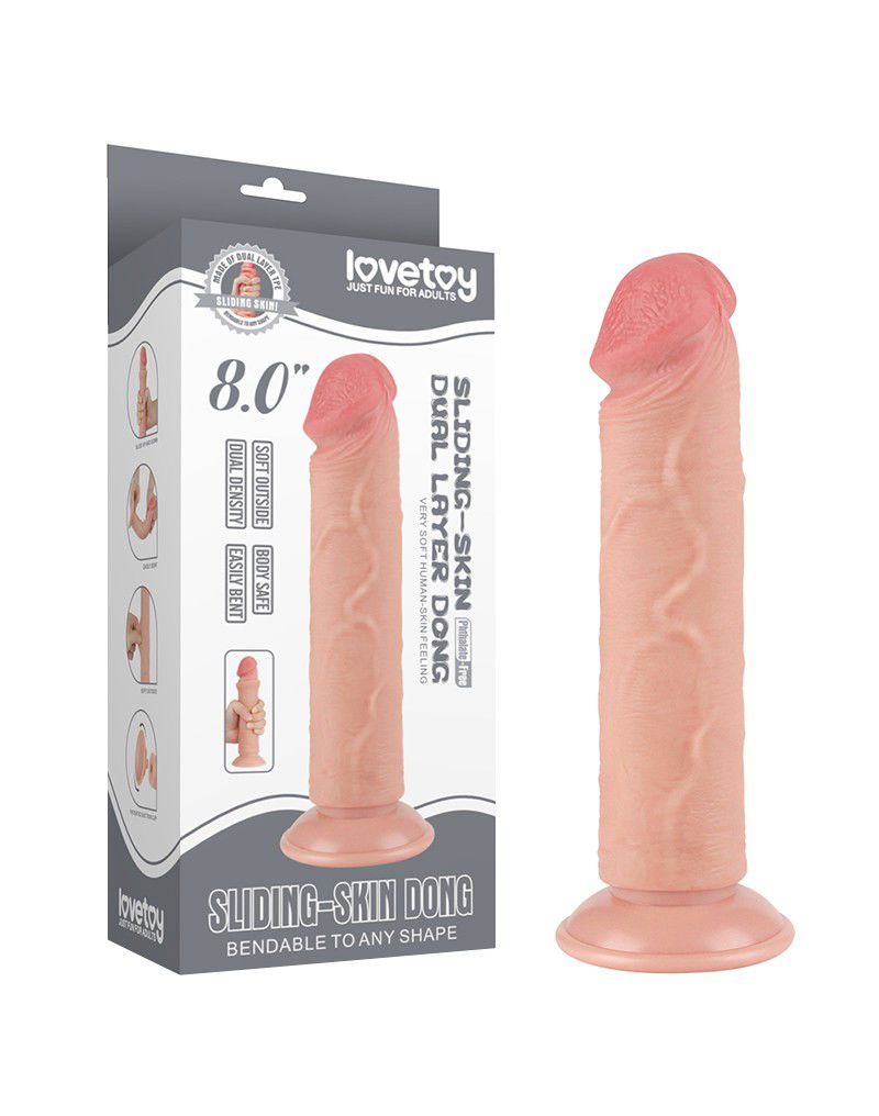 LoveToy - Glijdende Huid Dildo 20 cm (Ø 3.8 cm) - Nude