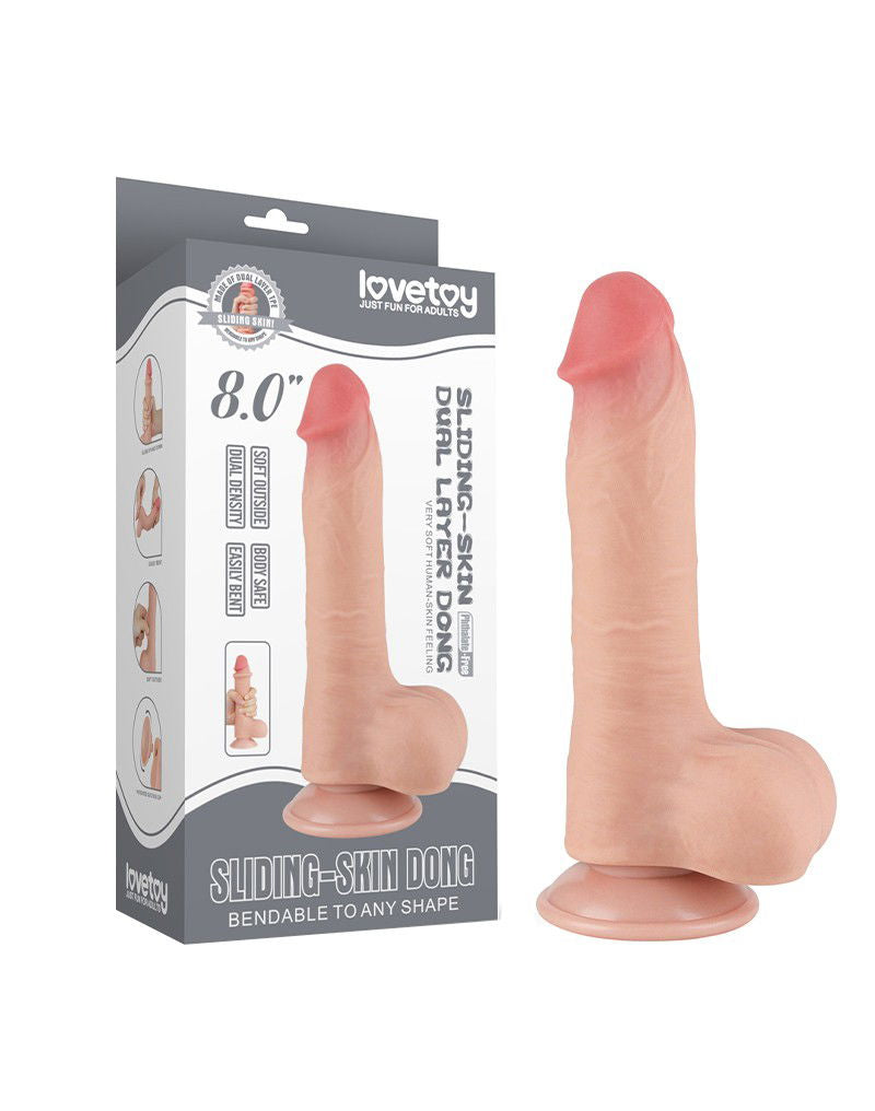 LoveToy - Glijdende Huid Dildo 20 cm (Ø 3.9 cm) - Nude