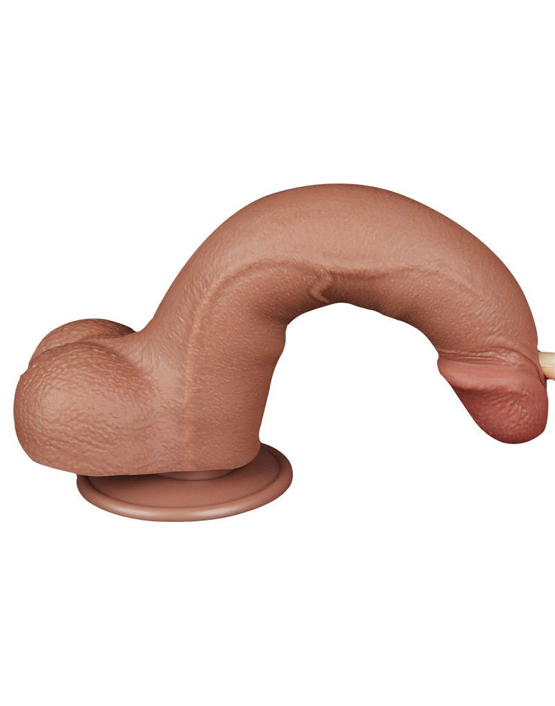 LoveToy - Sliding Skin Dildo 20 cm (Ø 4 cm) - Bruin