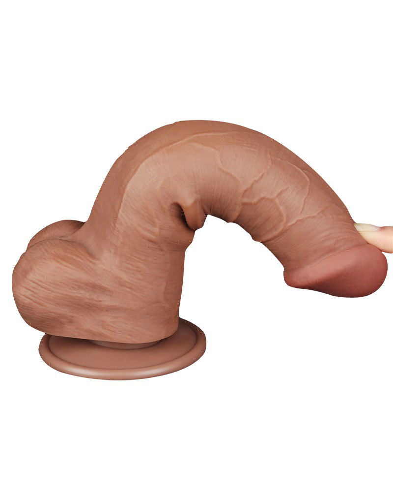 LoveToy - Sliding Skin Dildo 20,8 cm (Ø 4 cm) - Bruin