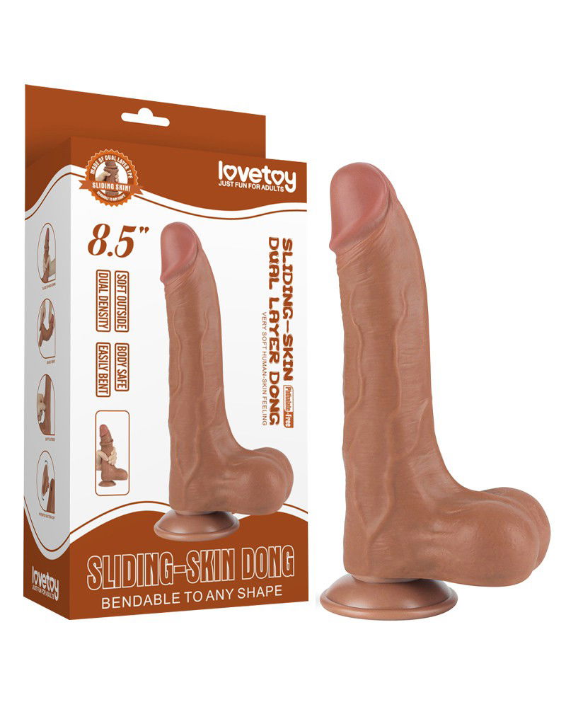 LoveToy - Sliding Skin Dildo 22 cm (Ø 4,3 cm) - Bruin
