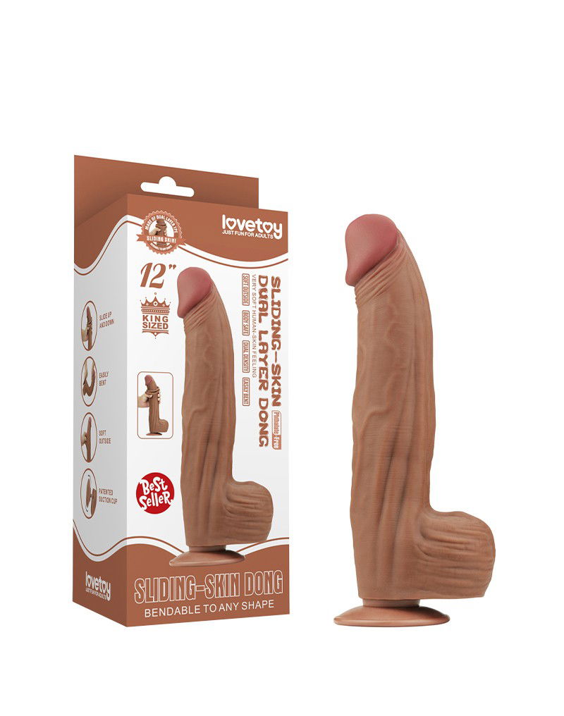 LoveToy - Sliding Skin Dildo 31 cm - Bruin
