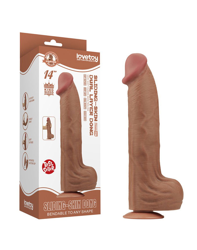 LoveToy - Sliding Skin Dildo 36 cm - Bruin