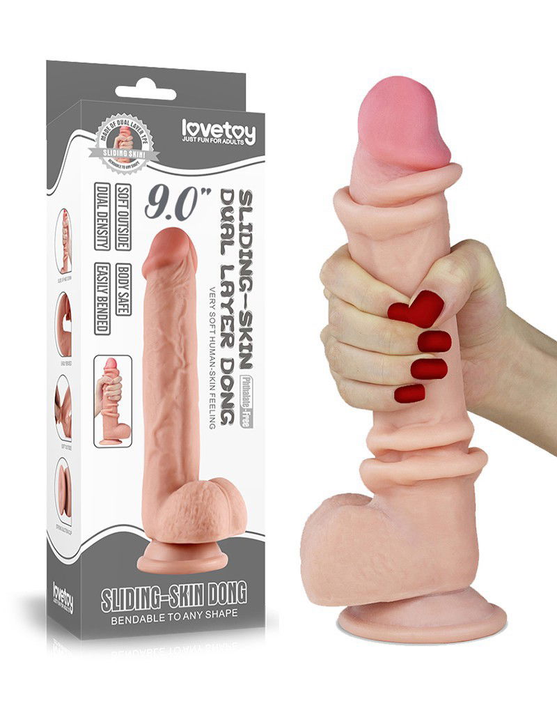 LoveToy - Sliding Skin Dildo 9.0" / 23 cm (Ø 4 CM) - Nude