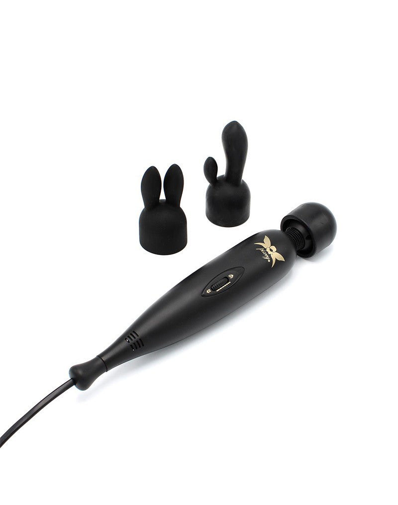 Pixey - Pixey Turbo - Wand Vibrator met 2 Opzetstukken - Zwart
