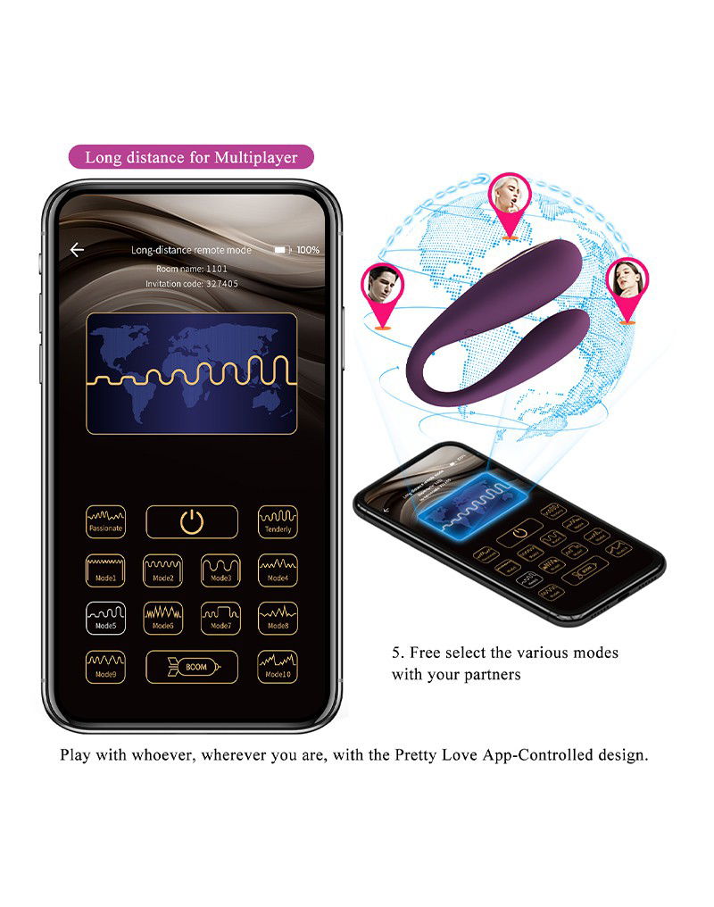 Pretty Love - August - Couple Vibrator met Appbediening - Paars