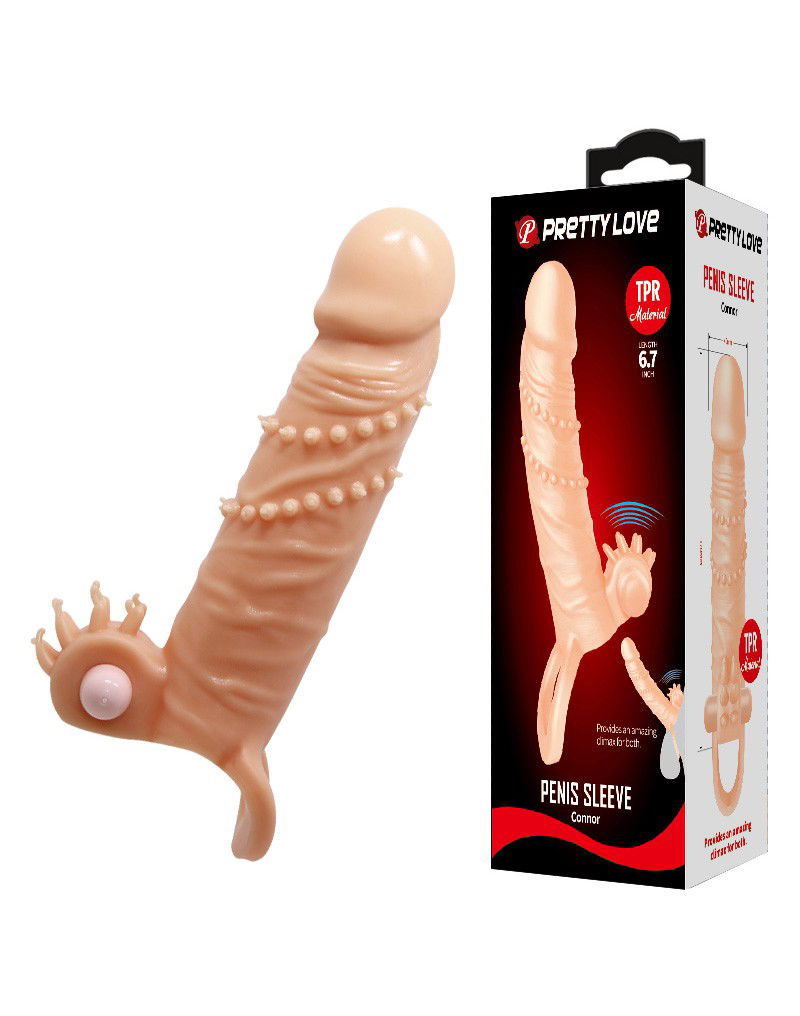 Pretty Love - Connor - Penis Sleeve Vibrator met Clitoris Stimulator - Nude