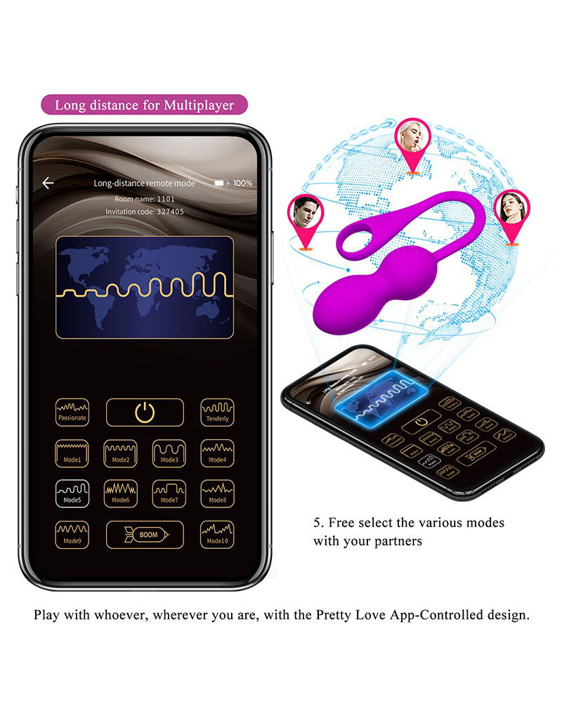 Pretty Love - Elvira - Vibrerende Kegelballetjes met App-bediening - Paars