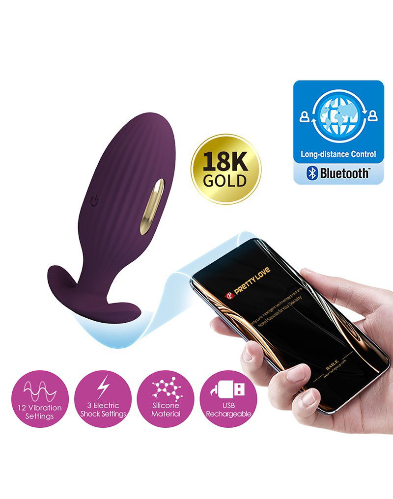 Pretty Love - Jefferson - Electric Shock Buttplug met Appbediening - Paars