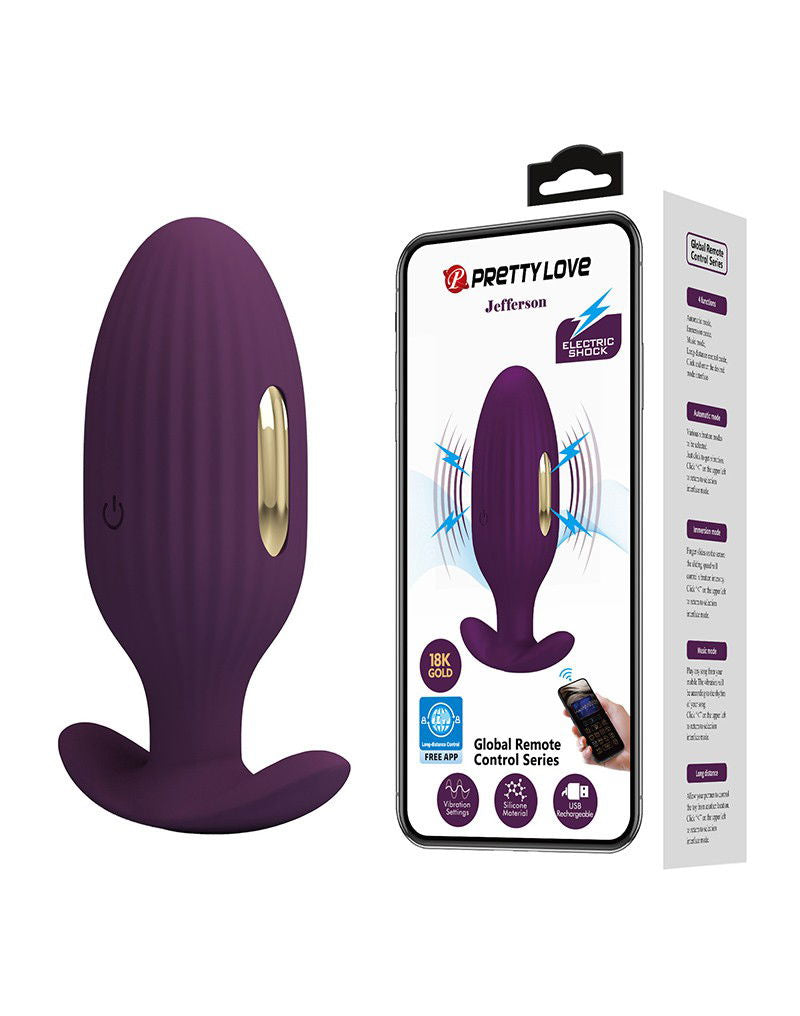 Pretty Love - Jefferson - Electric Shock Buttplug met Appbediening - Paars