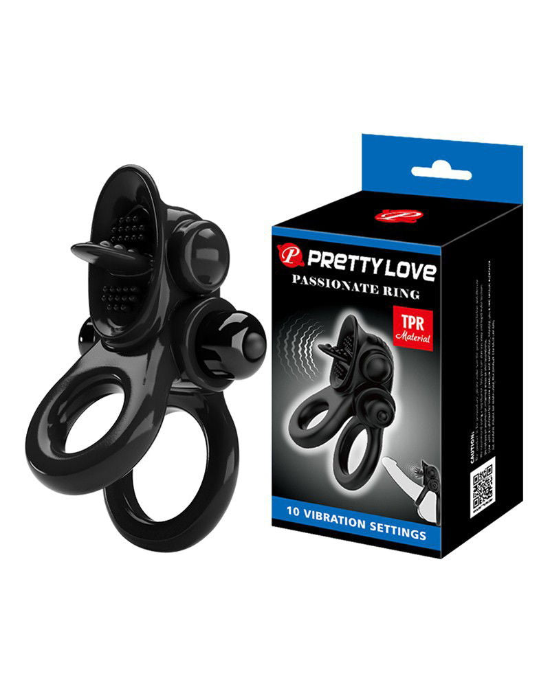 Pretty Love - Passionate Ring - Vibrerende Cockring - Zwart