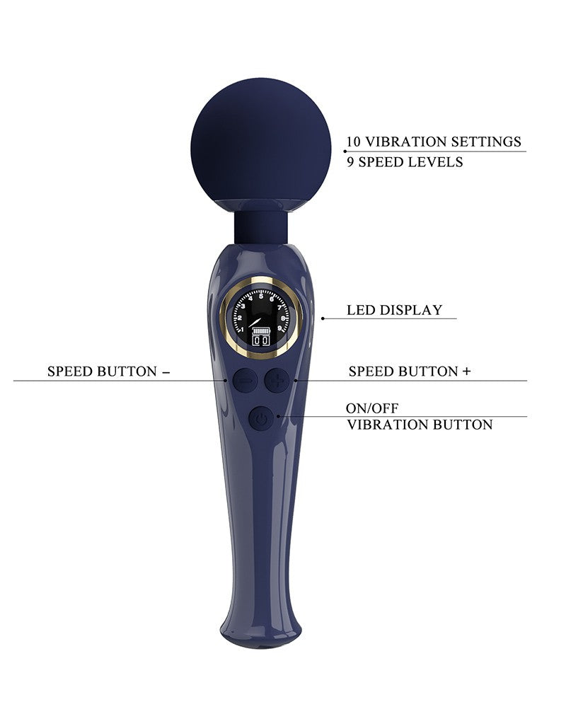 Pretty Love - Skyler - Wand Vibrator met Digitaal LED Display - Donkerblauw